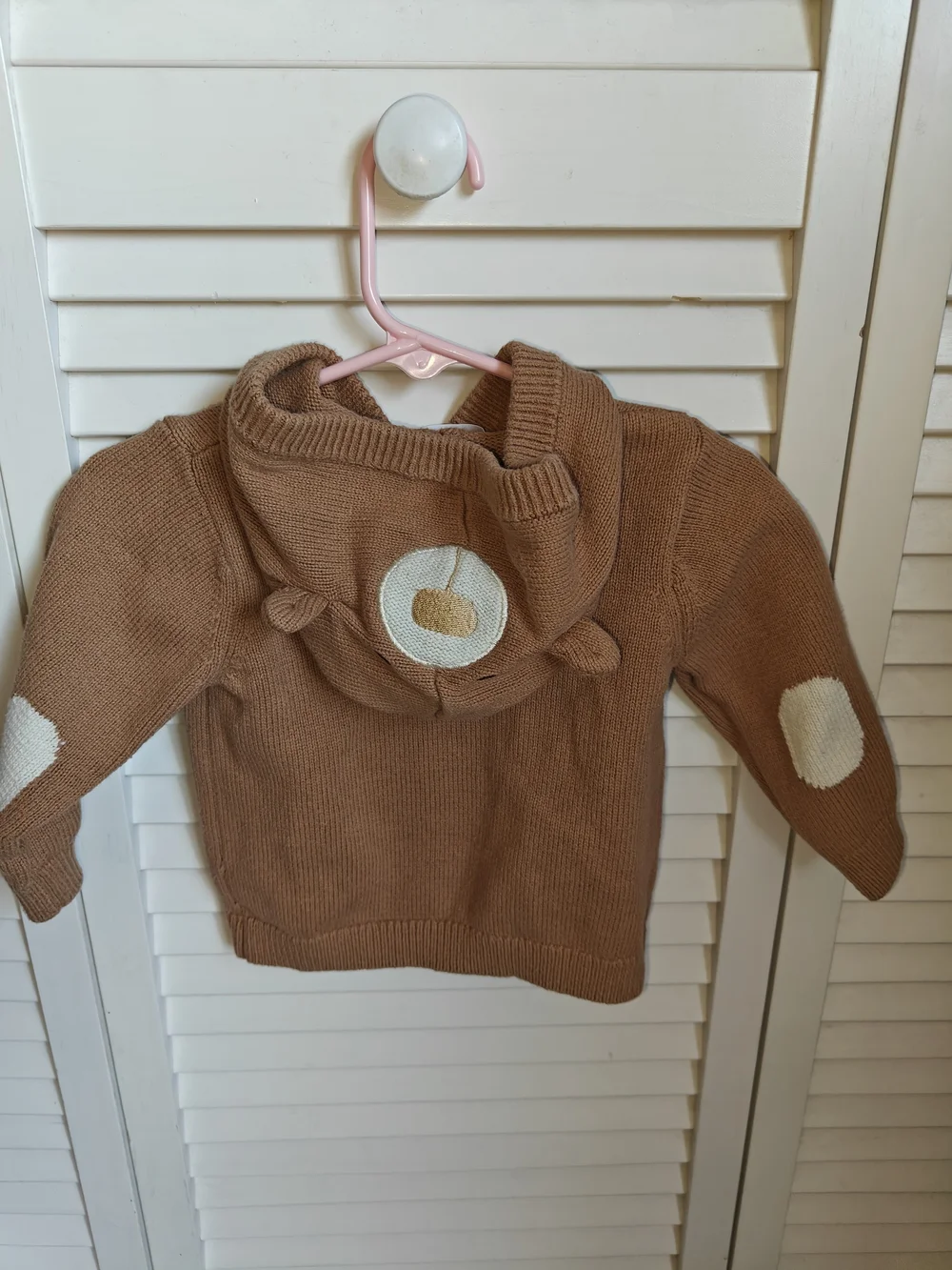 Catimini Brown Bear Hooded Knit Set Cream Striped Pants 9M